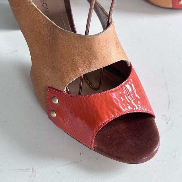 Sigerson Morrison heels size 9 colorblock orange wood Scandinavian studded MCM - Picture 7 of 12